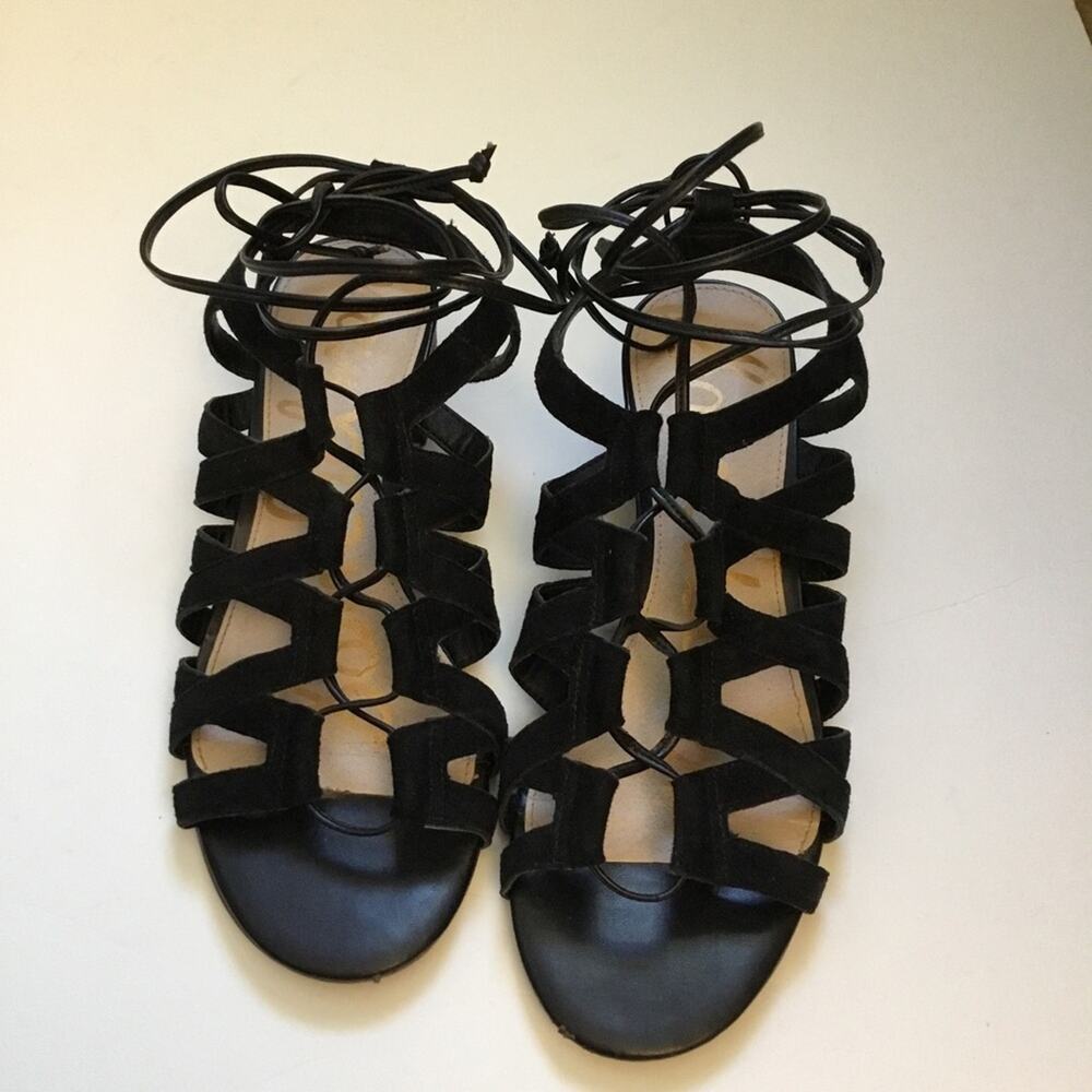 Sam Edelman Black Suede Lace Low Heel Sandals
